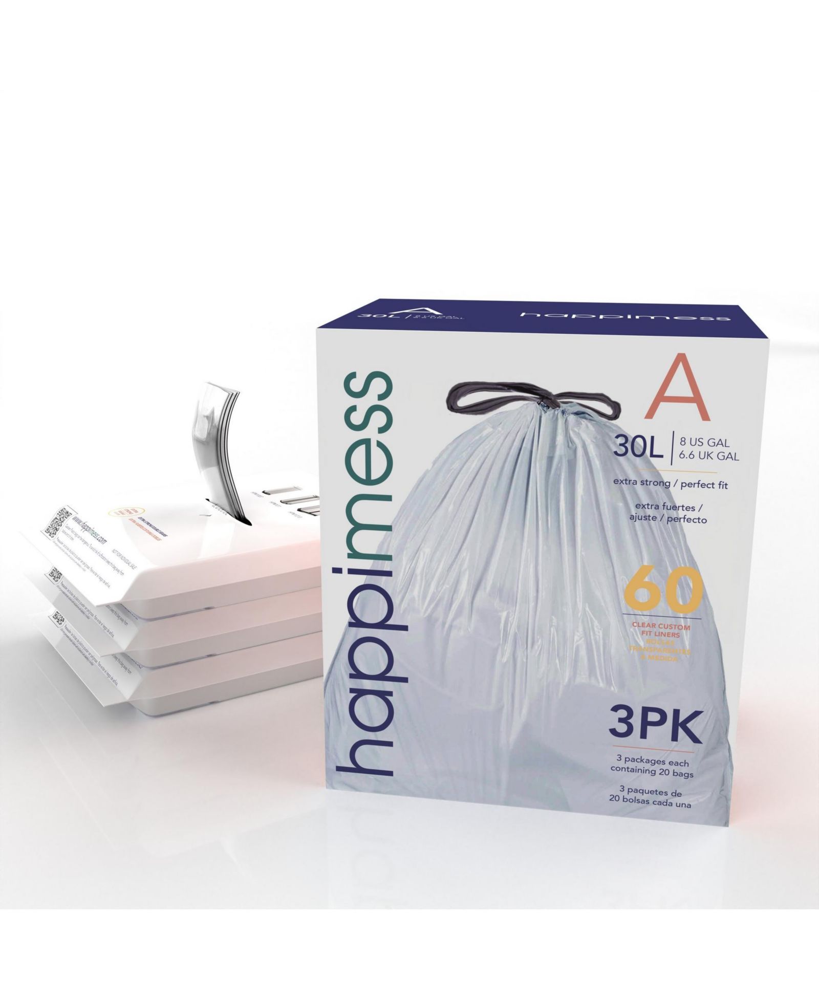 Happimess Unscented Drawstring Slim Trash Bags, 60-Count