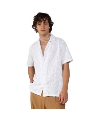 Мужская рубашка Campus Sutra Chalk White Embroidered Zig-Zag