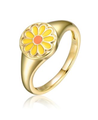 GiGiGirl 14k Yellow Gold Plated Modern Rings with Yellow Flower Enamel