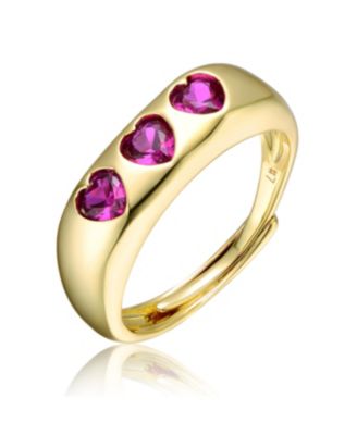 GiGiGirl Timeless 14K Gold Plated Three CZ Hearts Halo Band Ring