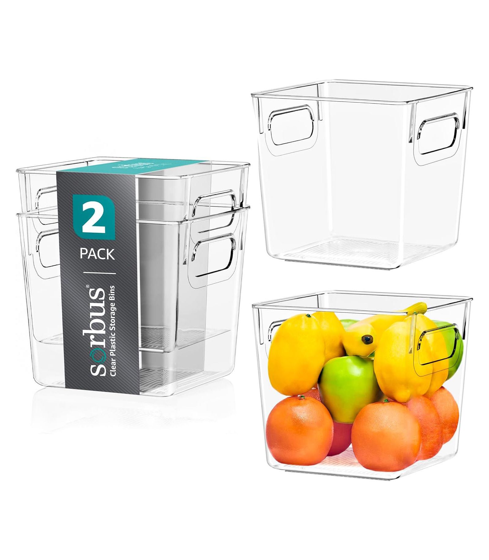 Sorbus 2 Pack Small Clear Acrylic Storage Bins - for Kitchen, Cabinet Organizer, Pantry & Refrigerator