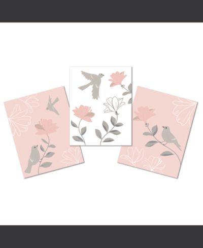 Lambs & Ivy настенное панно Petals Pink/Gray/White, 11 by 14, 3 шт
