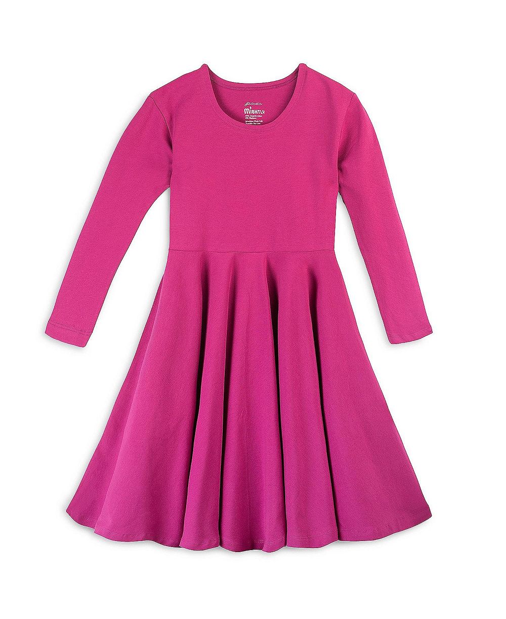 Mightly Girls Child Fair Trade Organic Cotton Solid 3/4 Sleeve Twirl Dress