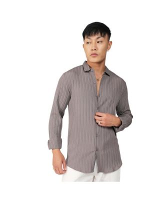 Men's Ash Grey Self-Design Striped Shirt