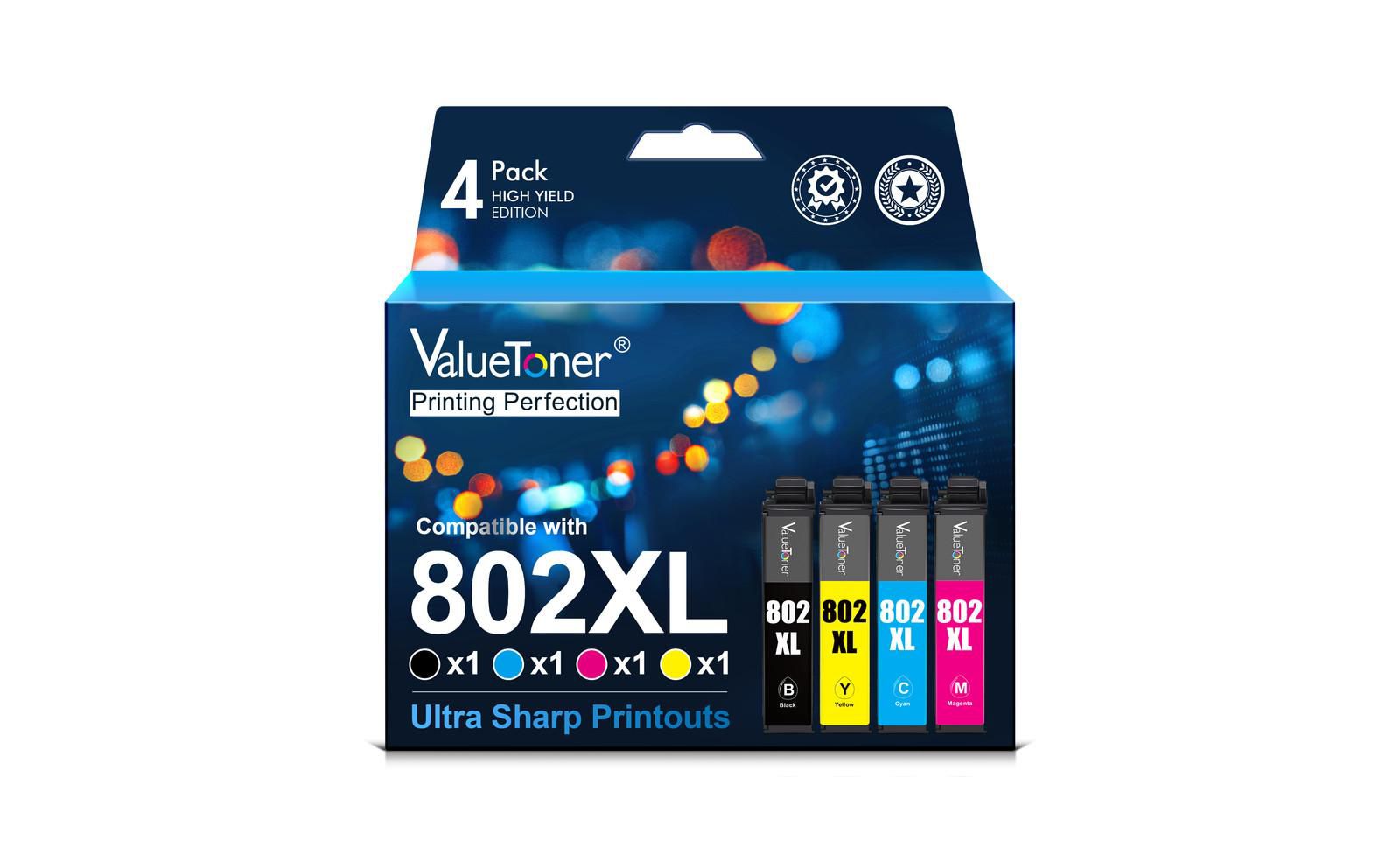 Сменный картридж для принтера Valuetoner для Epson 802XL 802 XL T802XL для Workforce Pro WF-4720 WF-4730 WF-4734 WF-4740 (4 шт.)