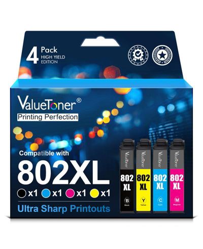 Сменный картридж для принтера Valuetoner для Epson 802XL 802 XL T802XL для Workforce Pro WF-4720 WF-4730 WF-4734 WF-4740 (4 шт.)