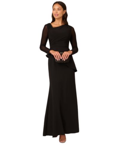 Женское вечернее платье Adrianna Papell Mesh Long-Sleeve Crepe Gown