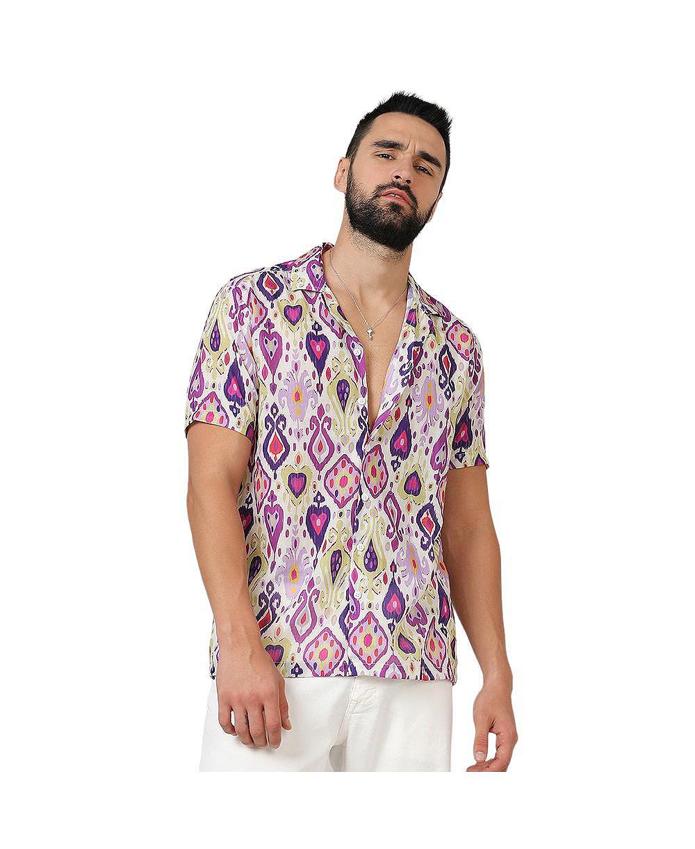 Мужская этническая рубашка Campus Sutra Lavender & Pear Yellow