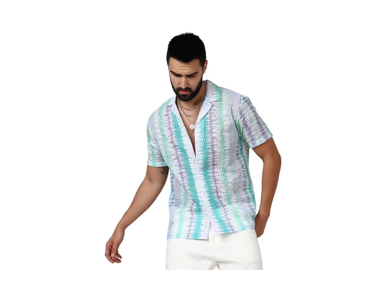Men's Sea Green & Lavender Horizontal Tie-Dye Shirt