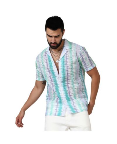 Men's Sea Green & Lavender Horizontal Tie-Dye Shirt