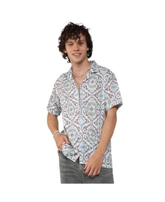 Campus Sutra Мужская рубашка Ikkat Ivory White & Sage Green