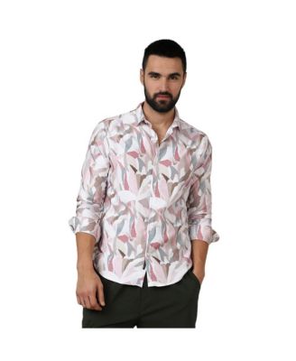 Campus Sutra Мужская рубашка Petal Block Nude Pink & Ivory White