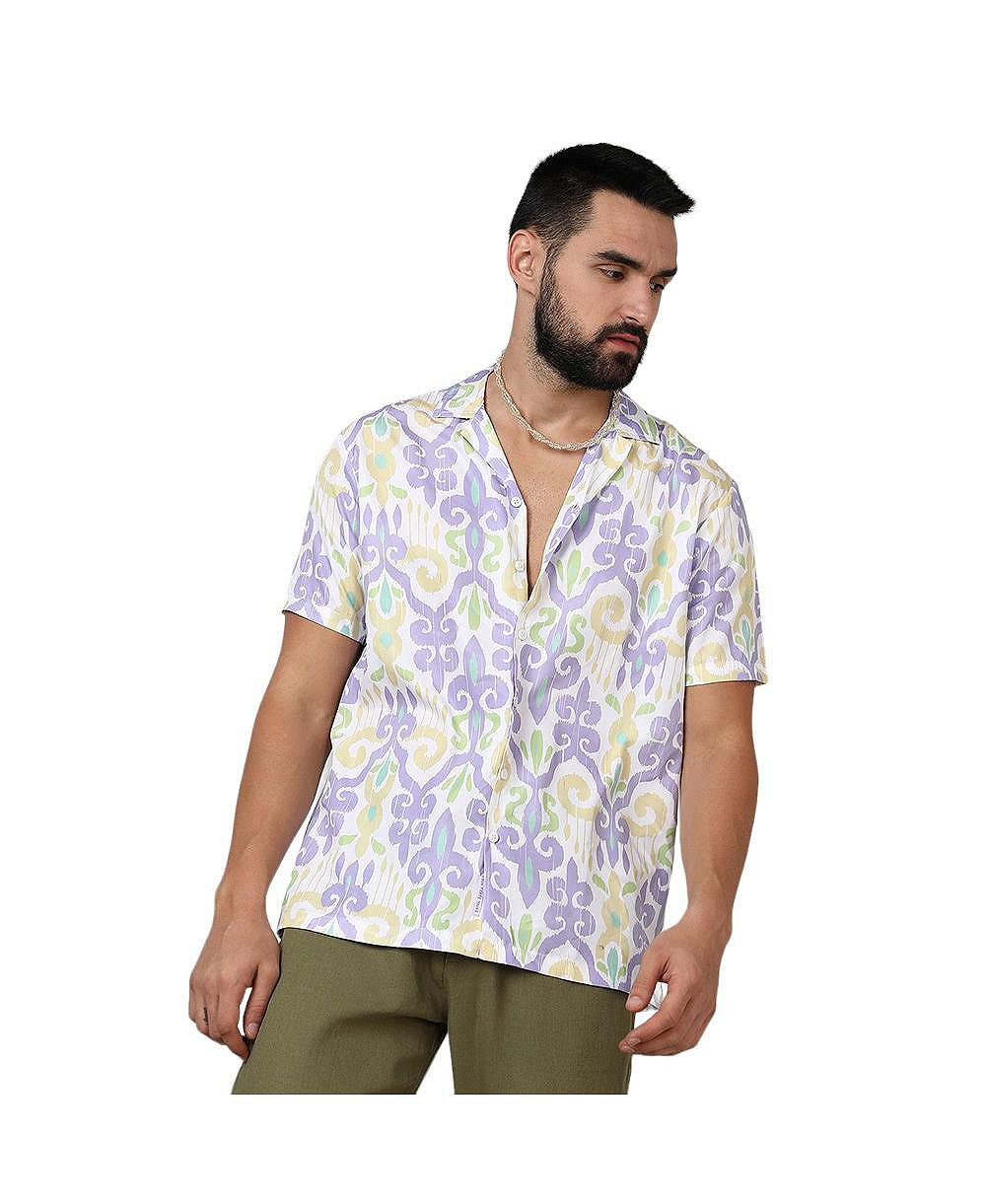 Men's Lilac & Pale Yellow Ethnic Shirt
