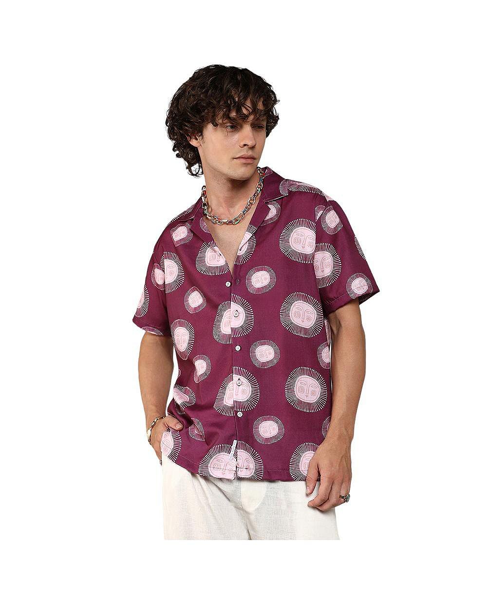 Campus Sutra Men's Wine Red Relaxed Face Shirt
