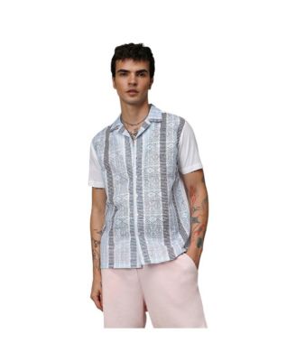 Campus Sutra Men's Sky Blue & Midnight Black Fish Eye Ethnic Shirt