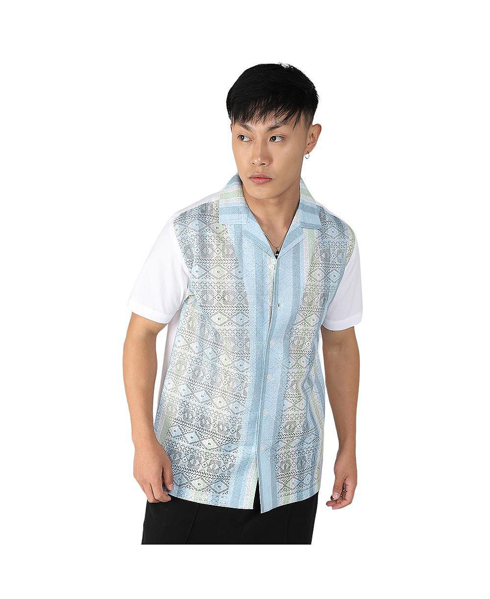 Campus Sutra Men's Light Blue & Pale Yellow Fish Eye Ethnic Shirt