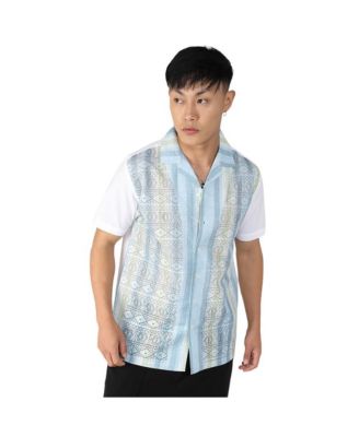 Мужская рубашка Campus Sutra Light Blue & Pale Yellow Fish Eye Ethnic