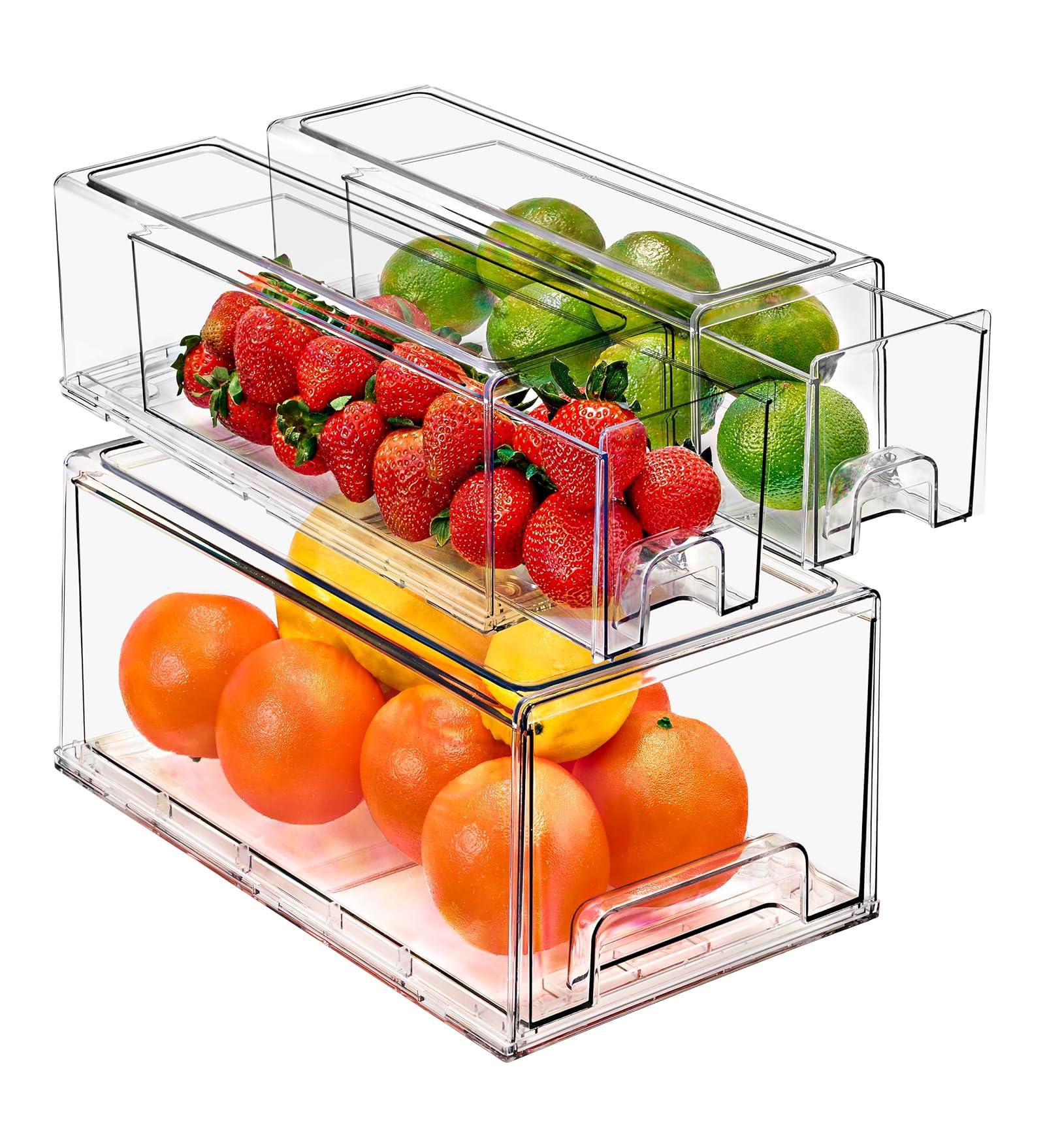 Sorbus 3 Piece (2 Small and 1 Large) Clear Stackable Pull-Out Drawers - Organization and Storage Containers for Kitchen, Pantry, Bathroom and More