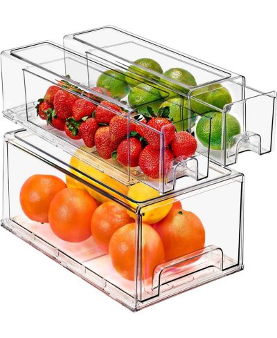 Sorbus 3 Piece (2 Small and 1 Large) Clear Stackable Pull-Out Drawers - Organization and Storage Containers for Kitchen, Pantry, Bathroom and More