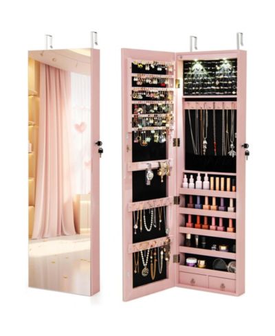 Mirrored Wall Door Mounted Jewelry Cabinet Storage Organizer with