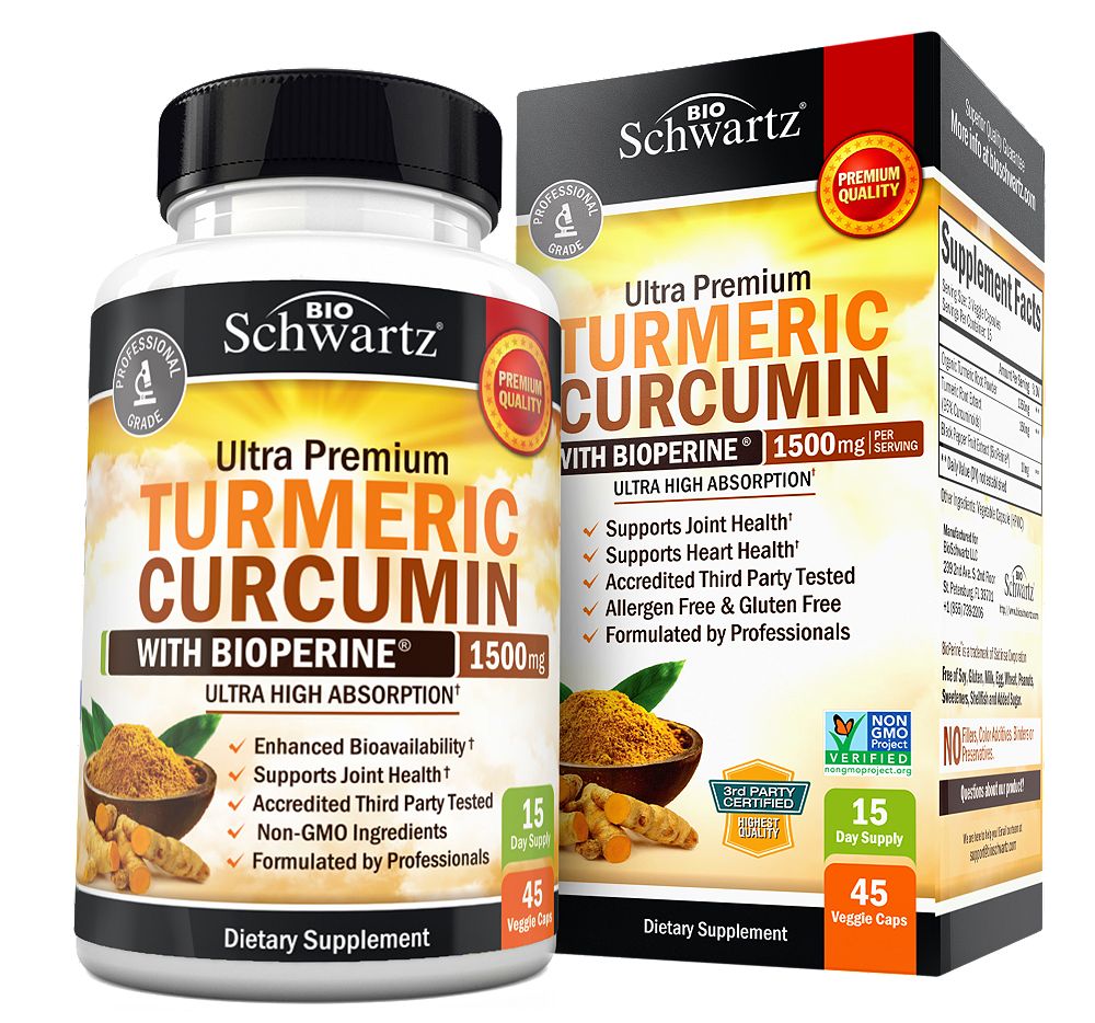 Turmeric Curcumin 1500mg Capsules with BioPerine Black Pepper Extract & 95% Curcuminoids for Joint Support, 45 Count