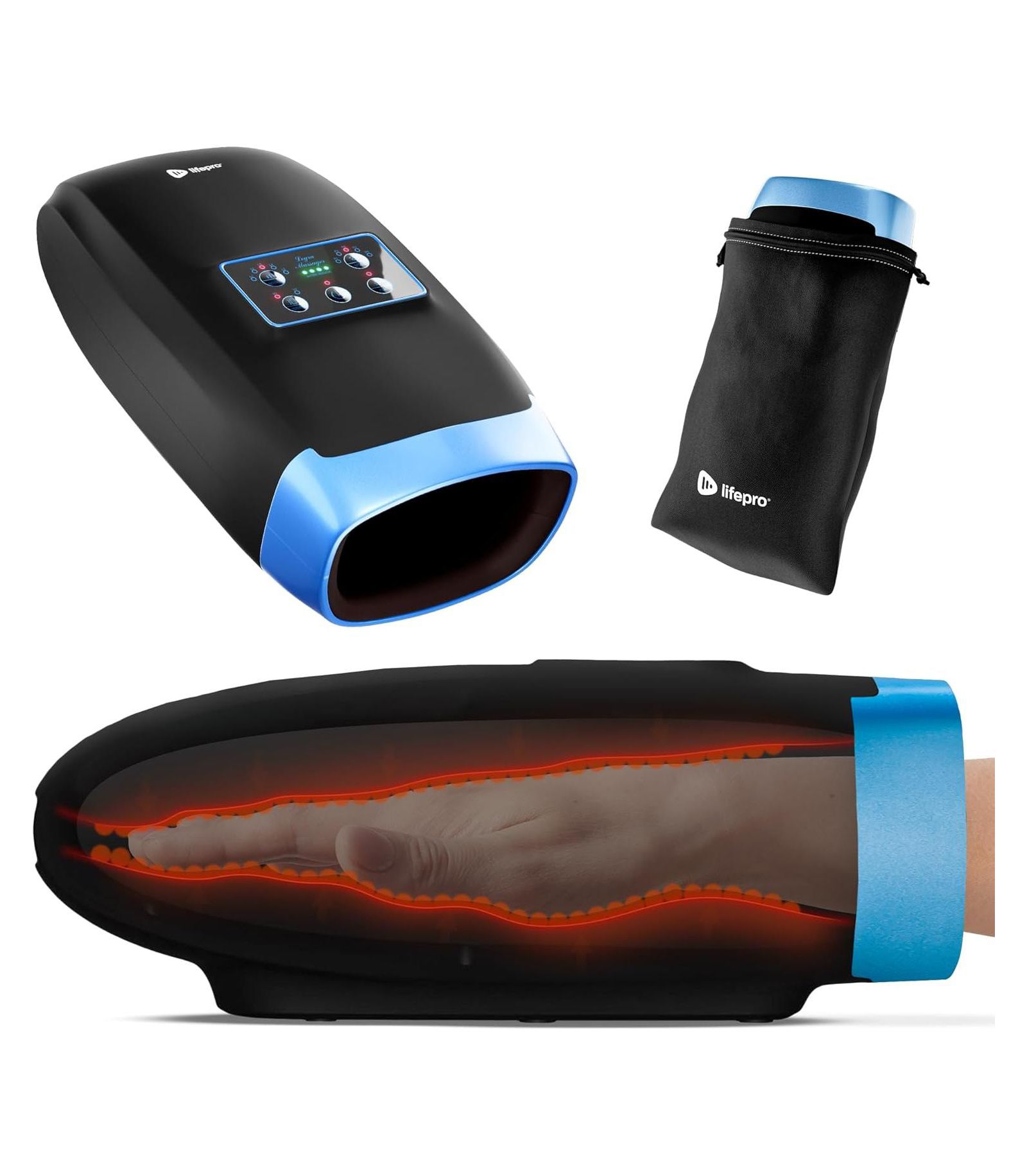 Lifepro Legra Hand Massager with Heat & Compression – Electric Hand Massager for Arthritis, Fingers, Palm & Wrist Therapy, 5 Modes