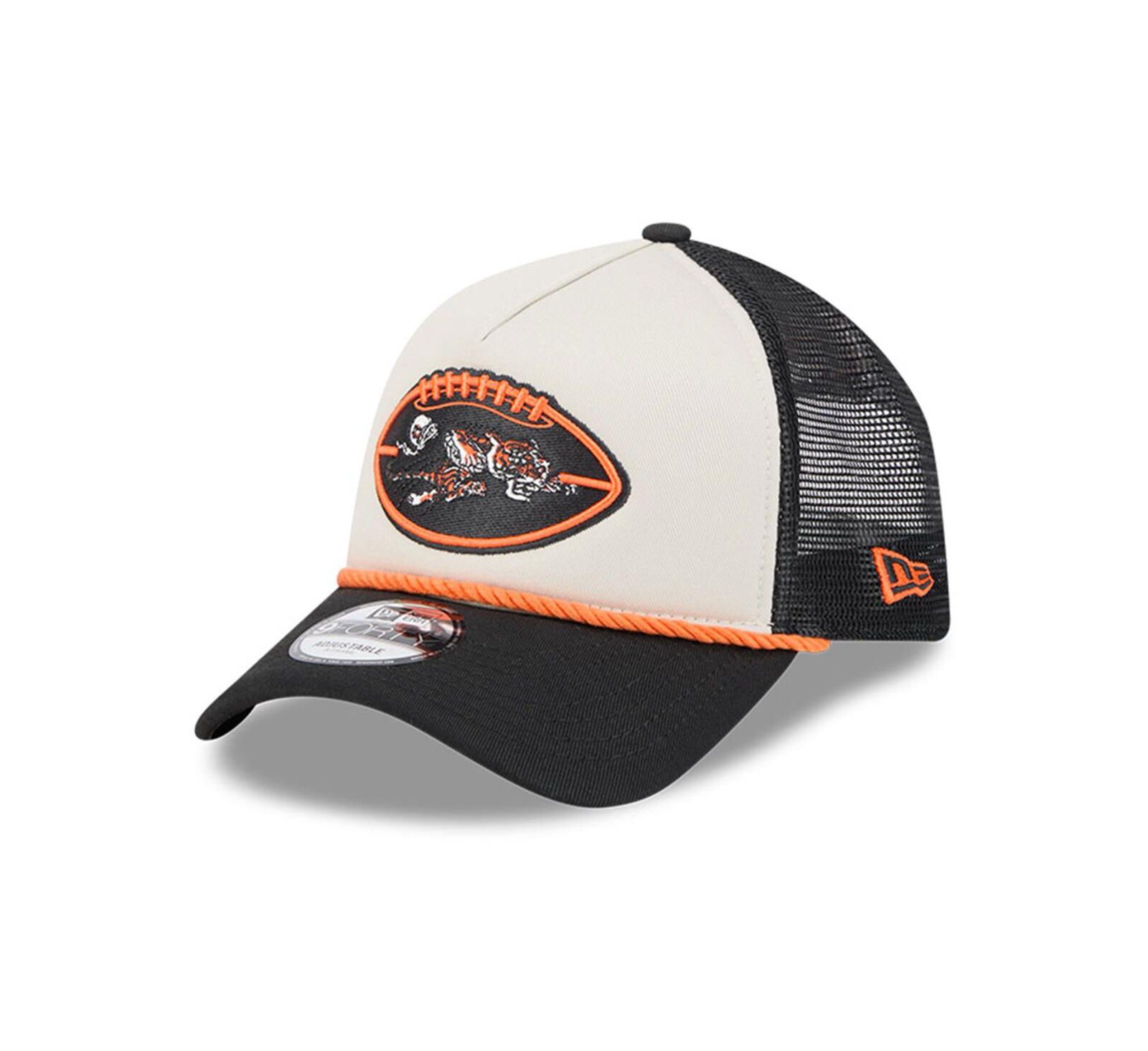 New Era Men's Stone/Black Cincinnati Bengals 2024 Sideline Historic 9FORTY A-Frame Trucker Adjustable Hat