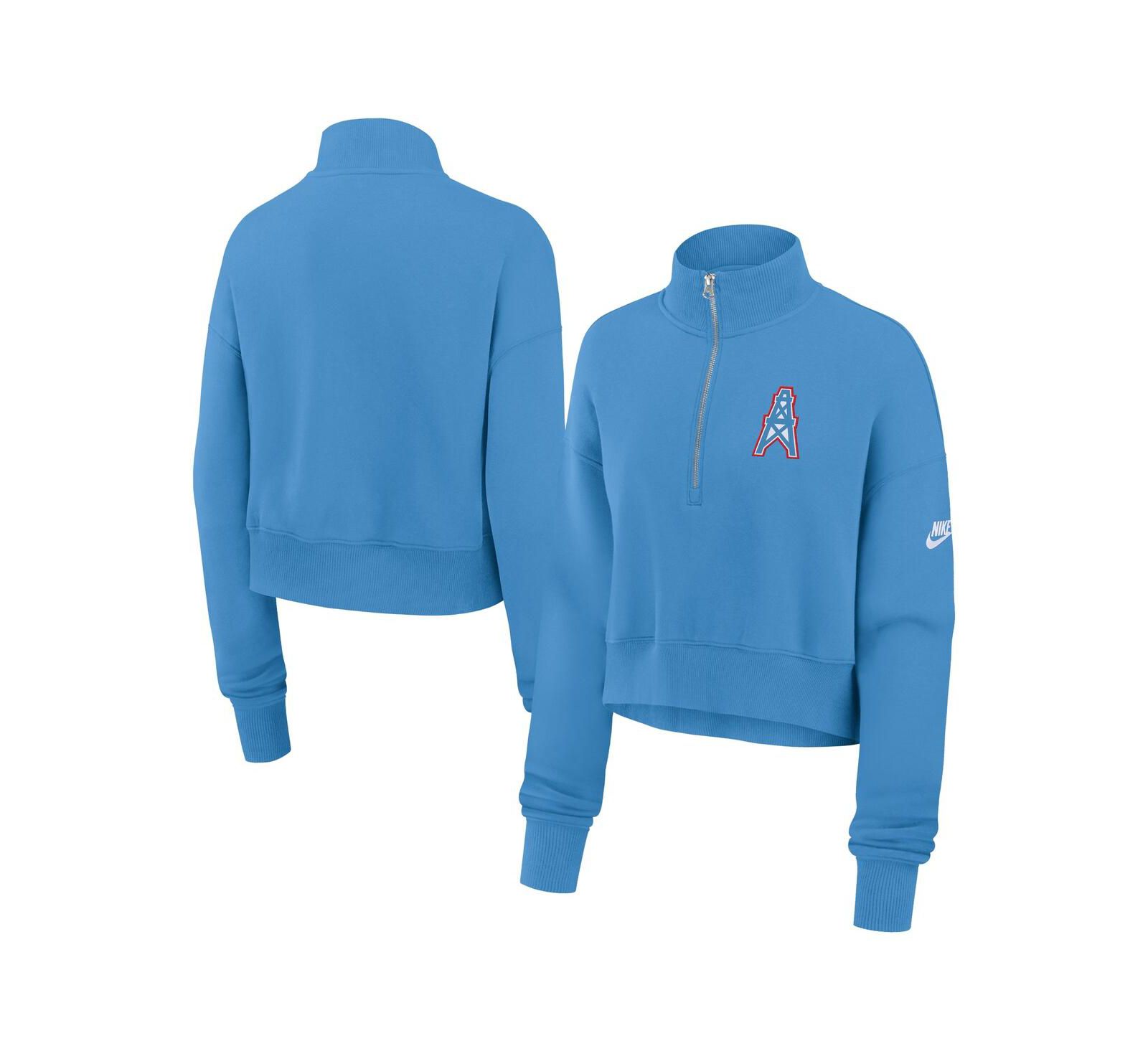 Свитшот Nike Women's Light Blue Tennessee Titans Oilers Throwback Rewind Phoenix Cropped Half-Zip