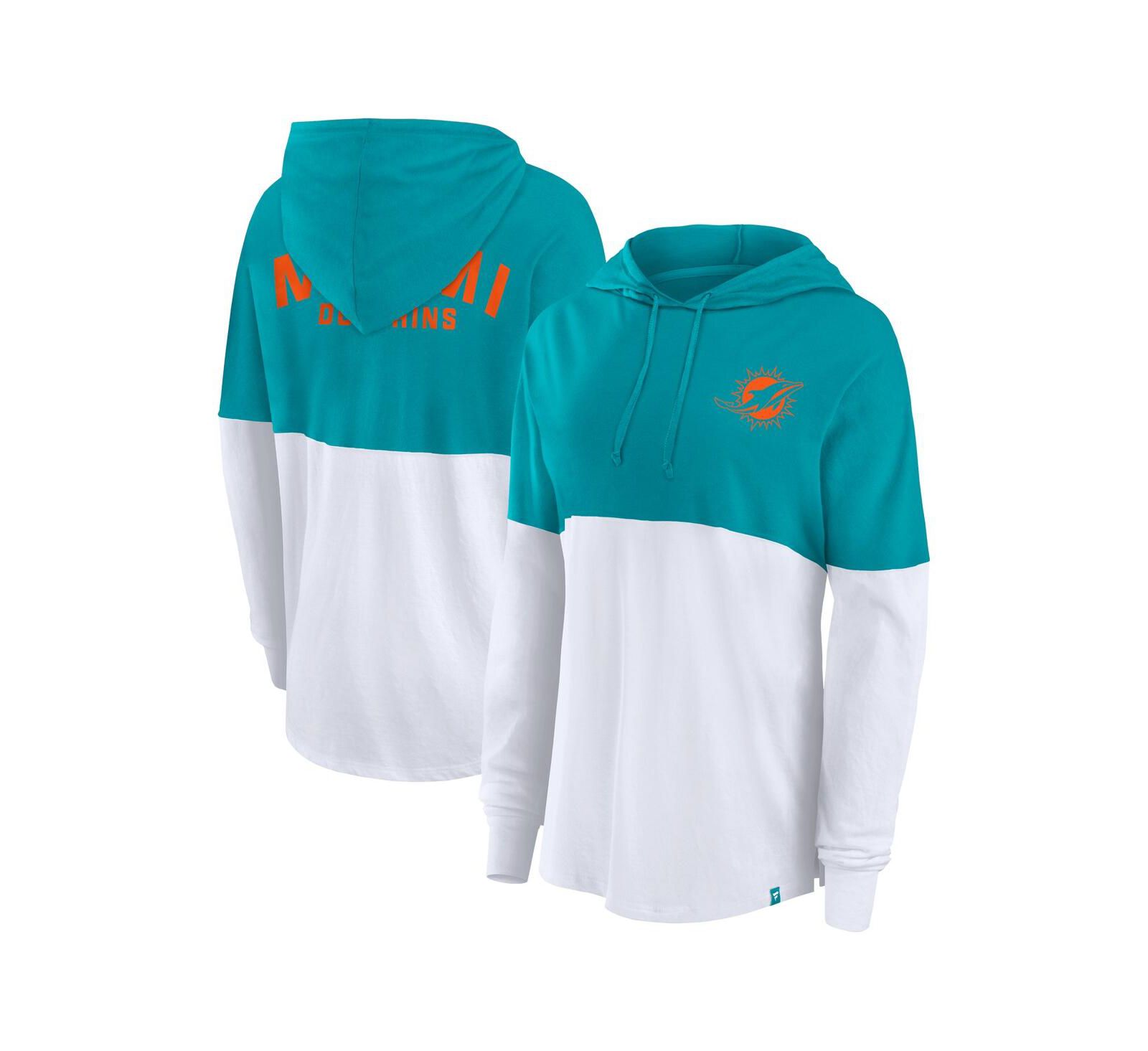 Худи-футболка Fanatics Women's Aqua/White Miami Dolphins Backup Option Long Sleeve