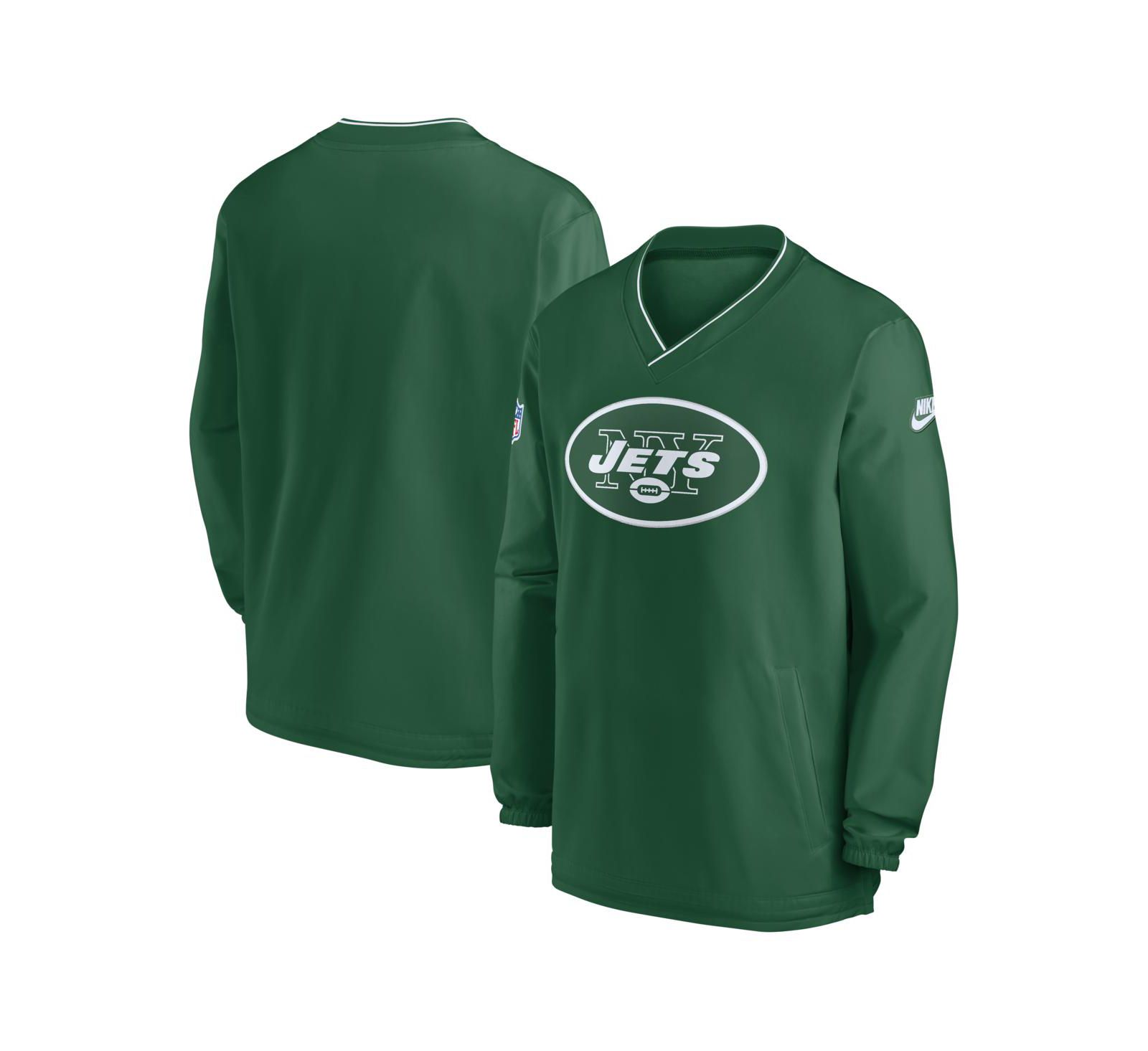 Nike Men's Kelly Green New York Jets Throwback Logo Long-Sleeve V-Neck Wind shirt