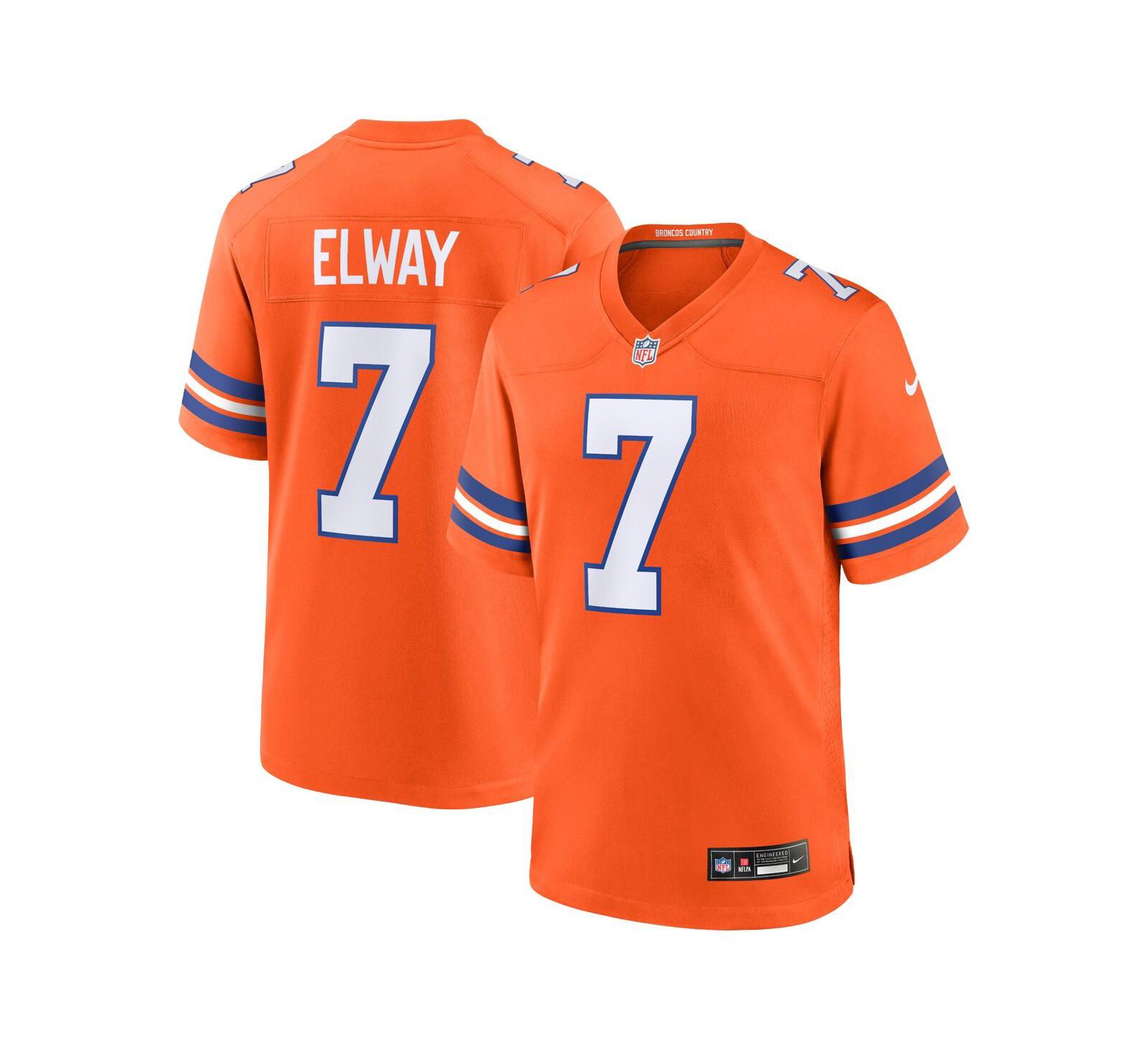 Nike Men's John Elway Orange Denver Broncos Mile High Collection 1977 Throwback Retired Player Game Jersey