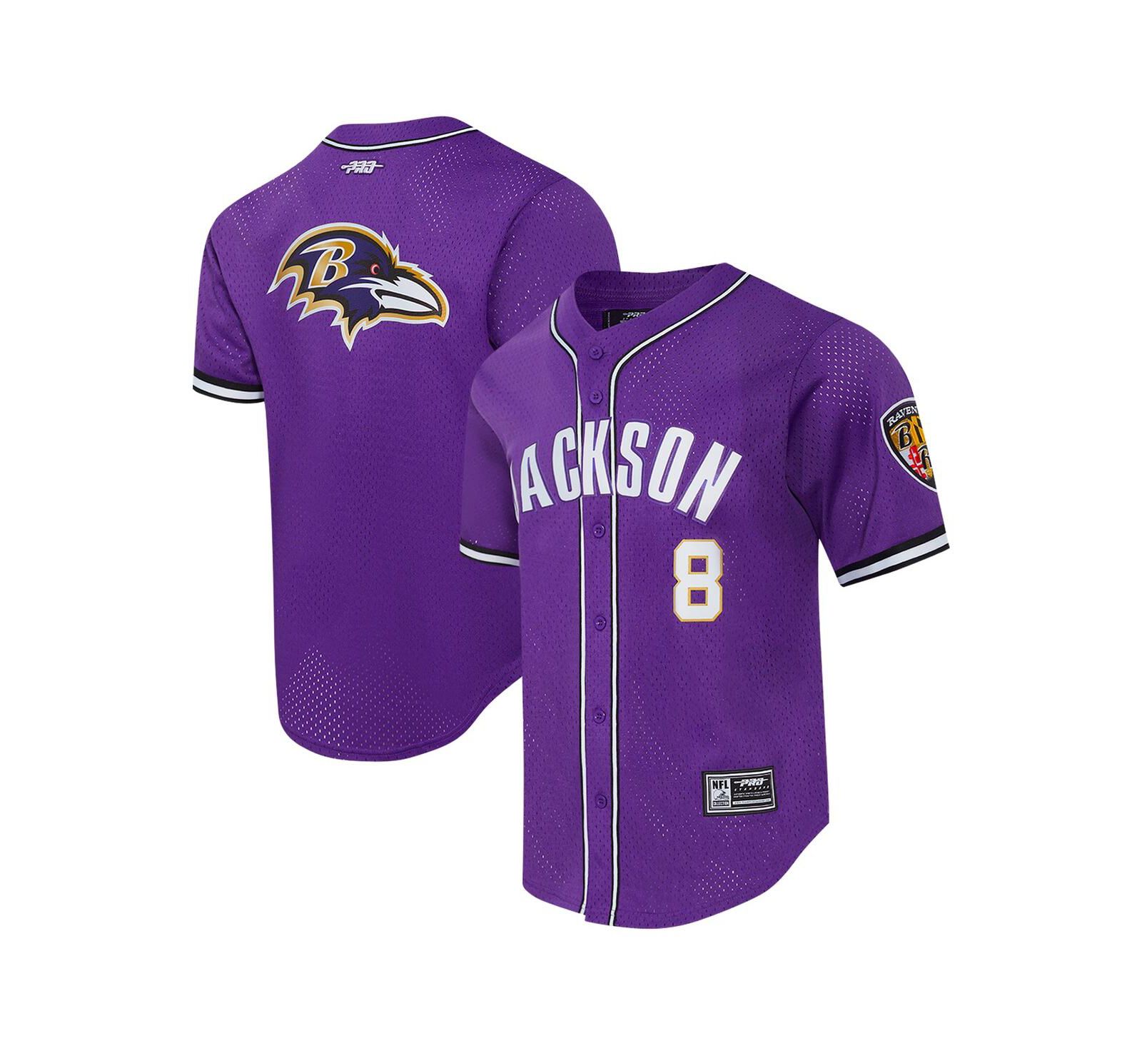 Pro Standard Men's Lamar Jackson Purple Baltimore Ravens Mesh Button-Up Baseball Jersey