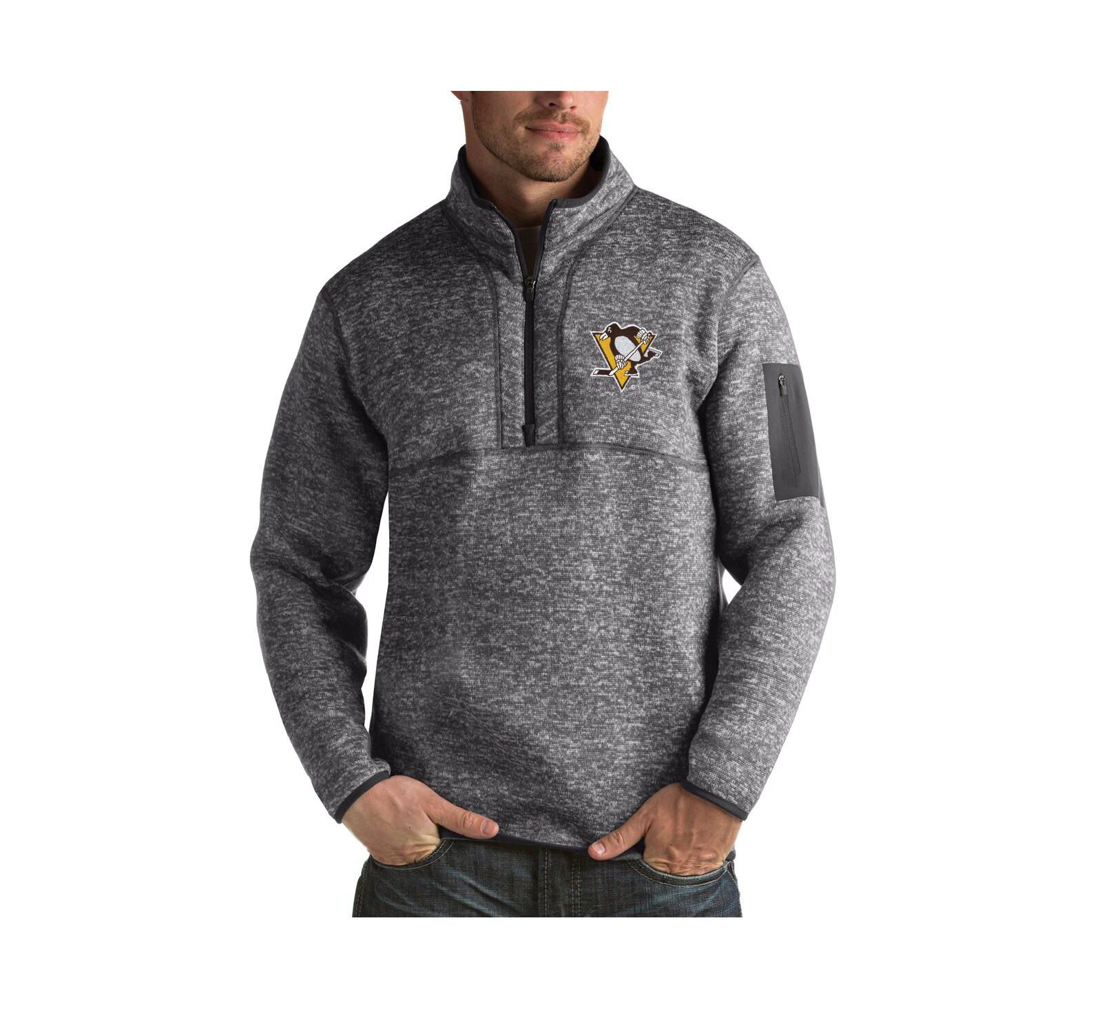 Antigua Мужской Charcoal Pittsburgh Penguins Fortune 1/2-Zip Pullover Jacket