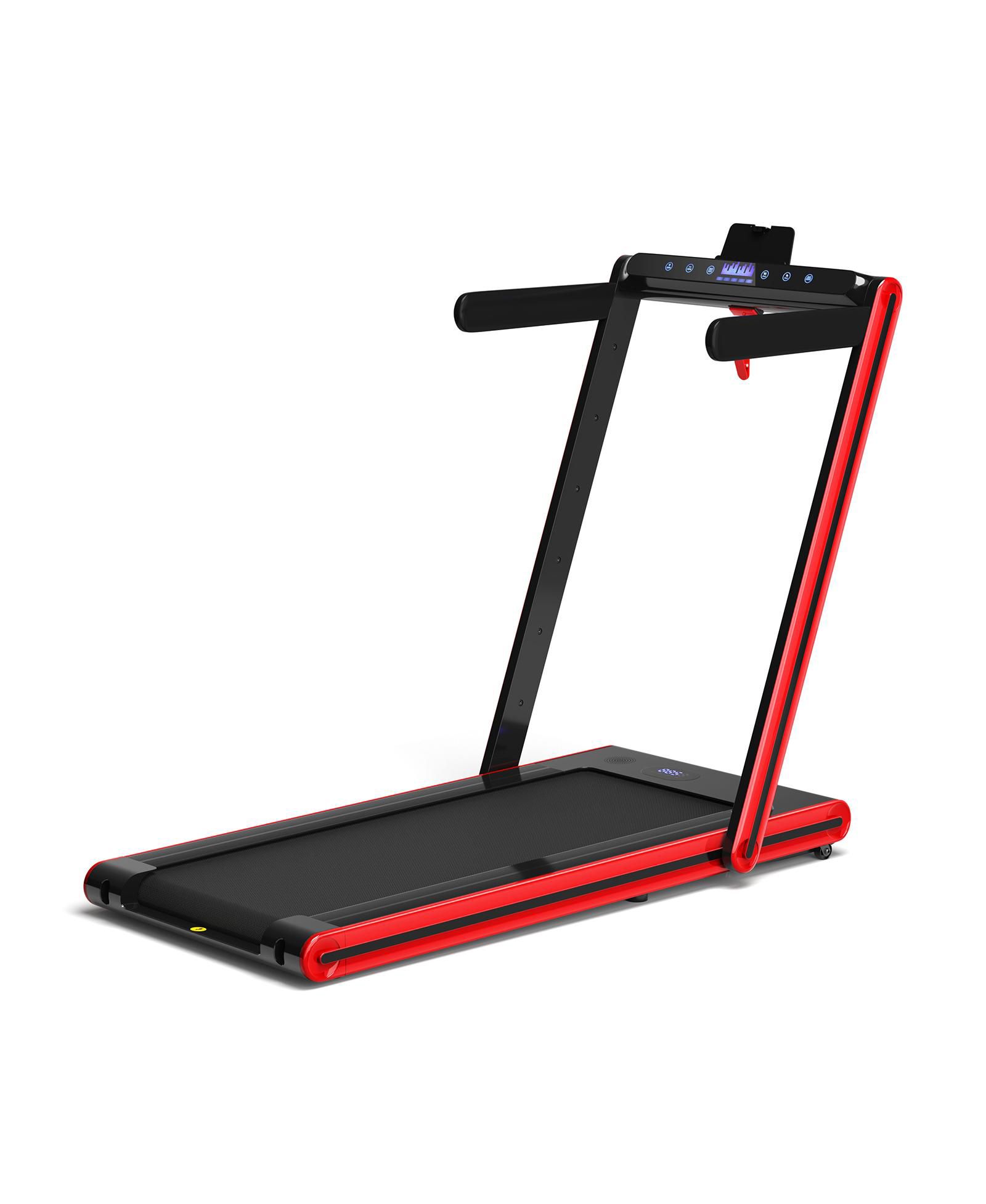 2-in-1 Folding Treadmill with 2.25 HP Motor Dual LED Display App Remote Control Bluetooth Red