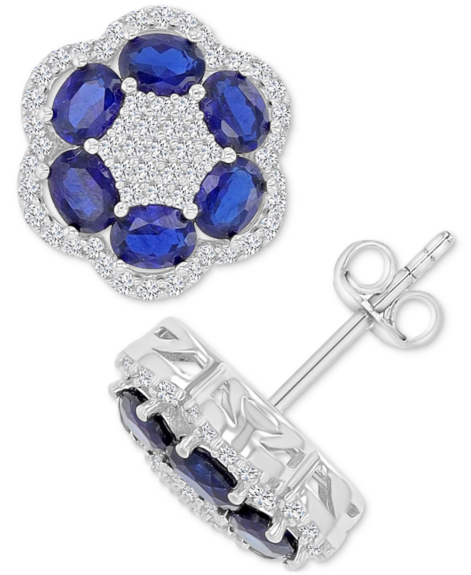 Серьги-гвоздики с сапфирами Blue (2.4 ct. t.w.) и White (0.5 ct. t.w.) в стерлинговом серебре