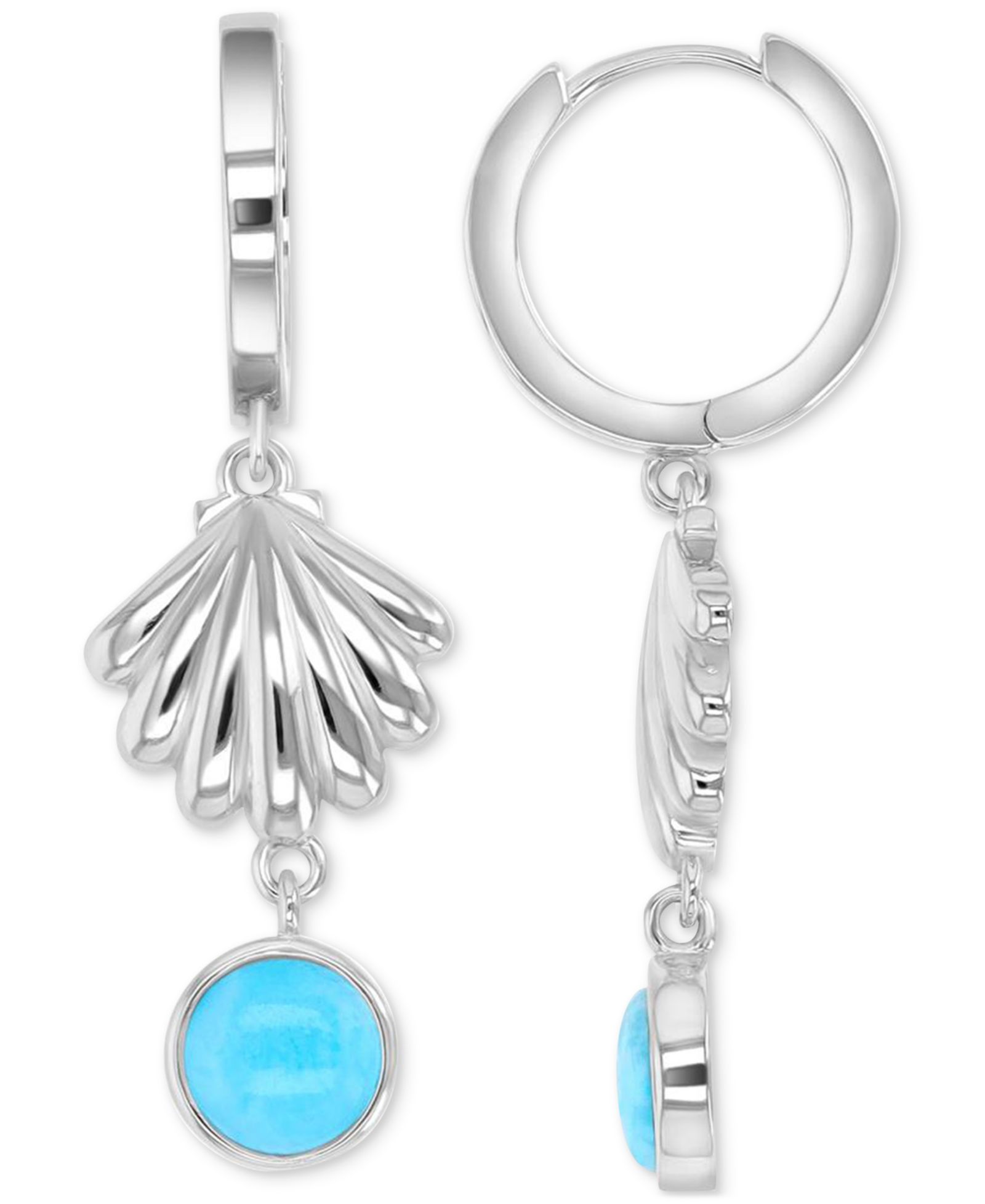 Macy's Opal Drop (2.60 ct. t.w.) Seashell Hoop Earrings in Sterling Silver