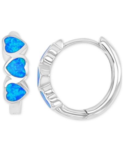 Macy's Multi-Heart Shape Opal Huggie Earrings (0.32 ct.t.w.) in Sterling Silver