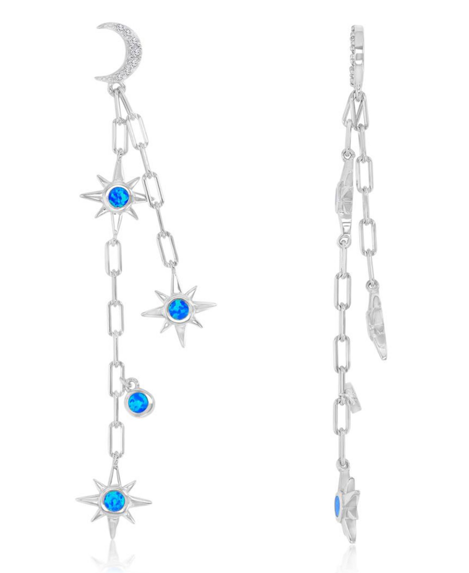 Macy's Multi-Sun Opal Paperclip Link Drop Earrings with Moon Stud in Sterling Silver
