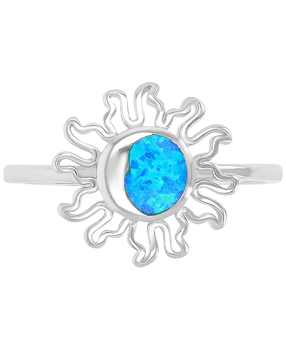 Кольцо с опалом в форме солнца (0.25 ct. t.w.) из стерлингового серебра