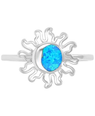 Кольцо с опалом в форме солнца (0.25 ct. t.w.) из стерлингового серебра