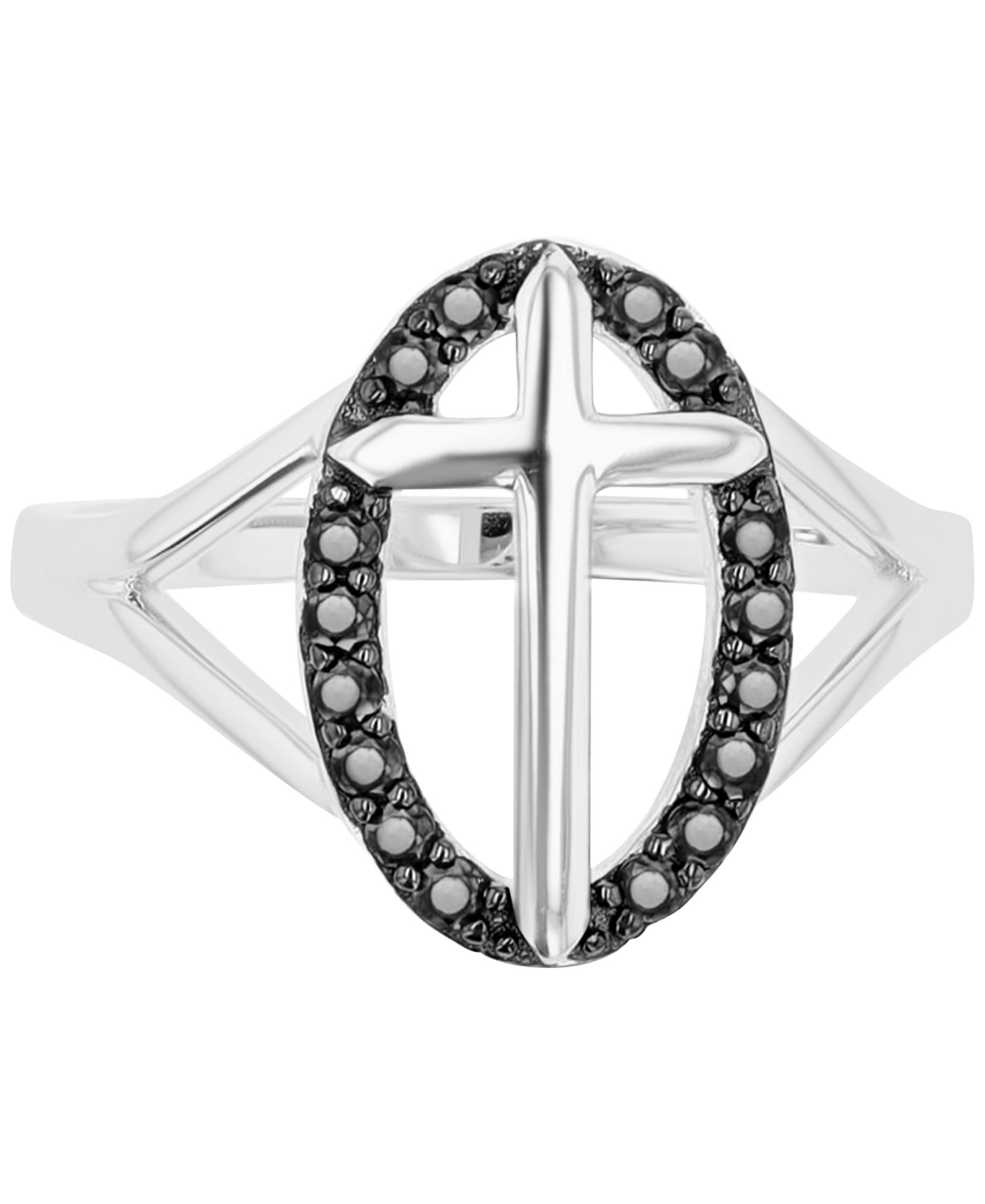 Кольцо с черным шпинелем и овальным гало в серебряной оправе (1/3 ct. t.w.)