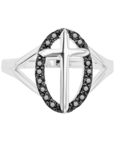 Кольцо с черным шпинелем и овальным гало в серебряной оправе (1/3 ct. t.w.)
