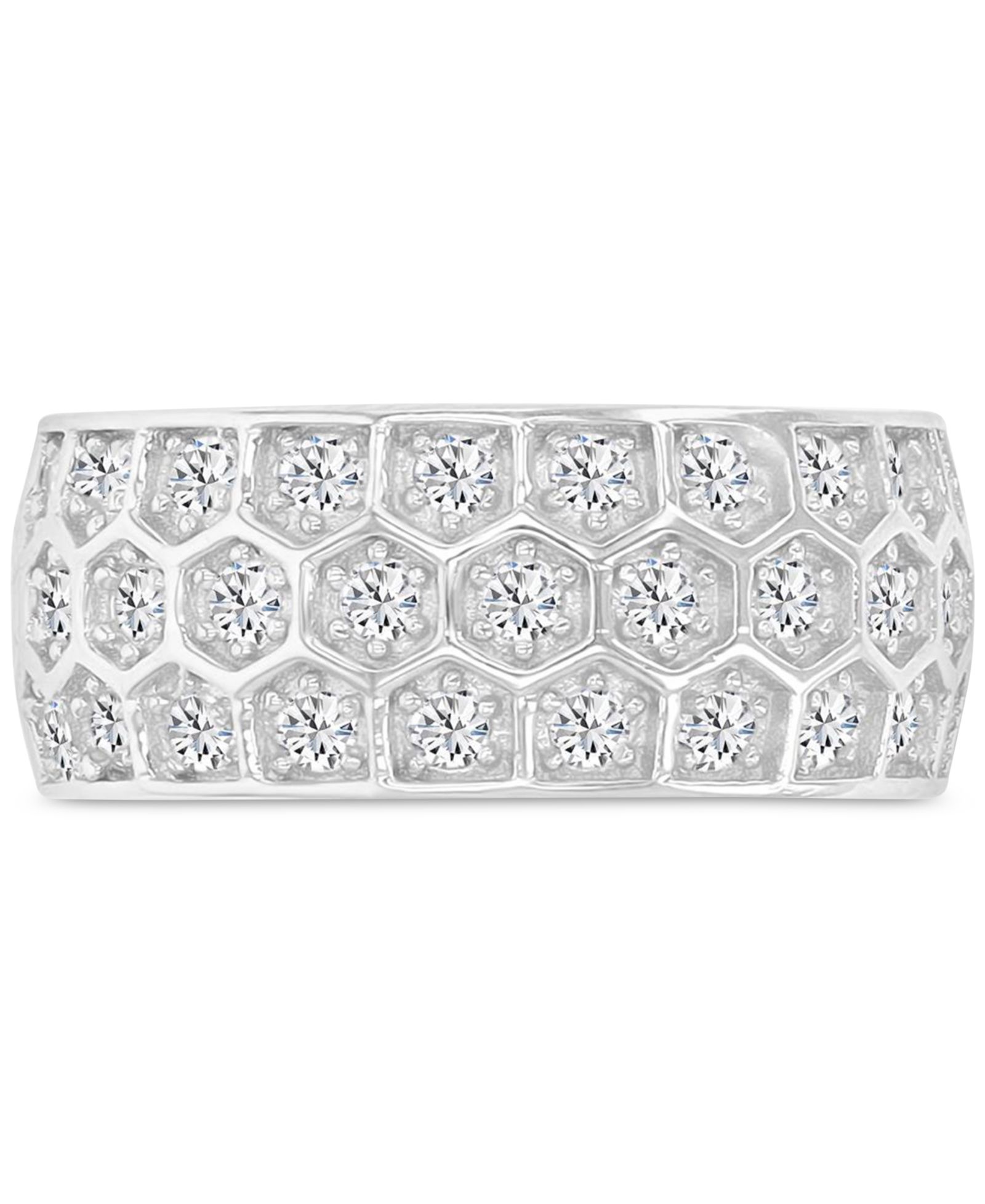Cubic Zirconia Honeycomb Band Ring in Sterling Silver