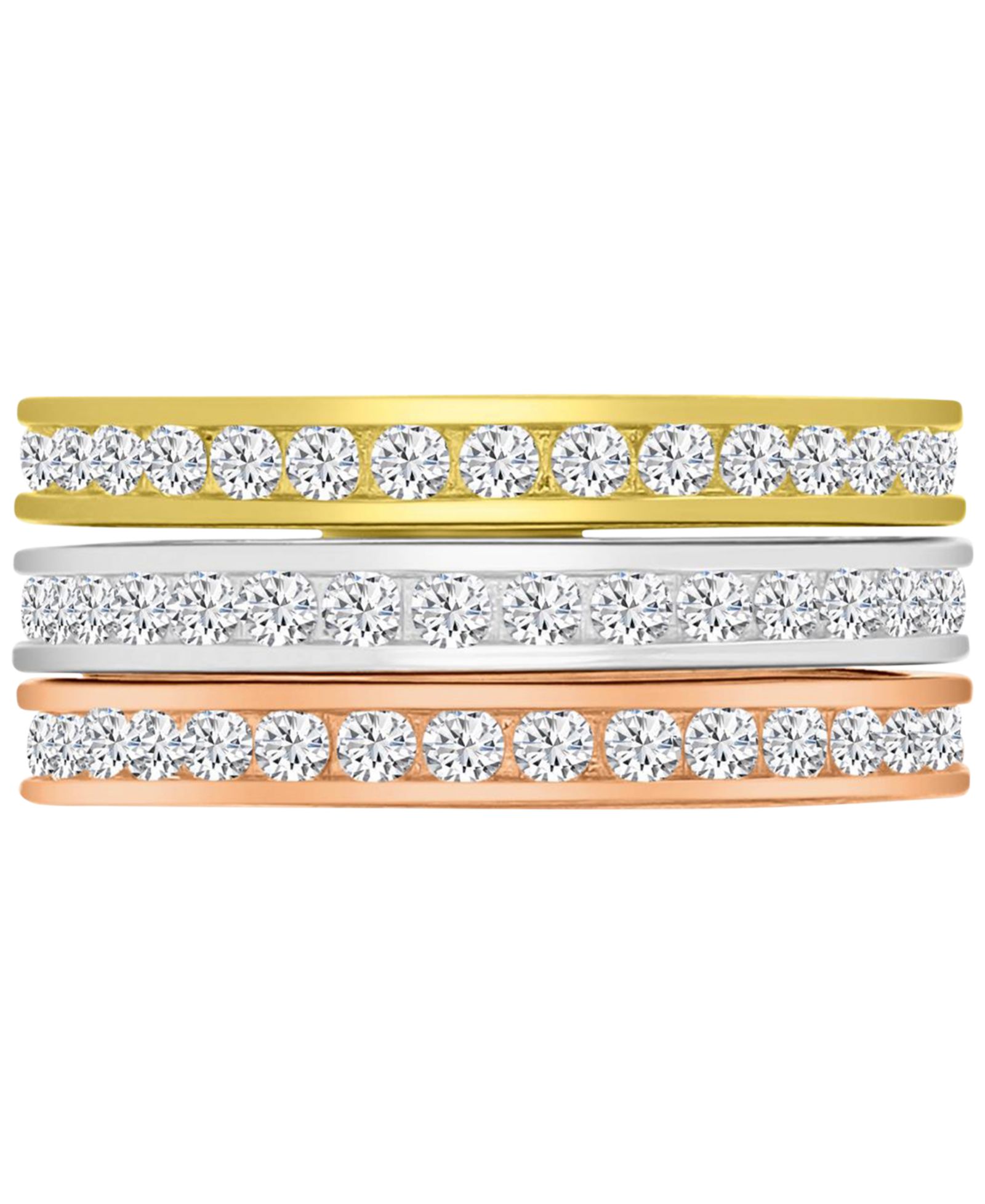 3-Pc. Set Cubic Zirconia Stack Rings (2-1/2 ct. t.w.) in Tri-Tone Sterling Silver