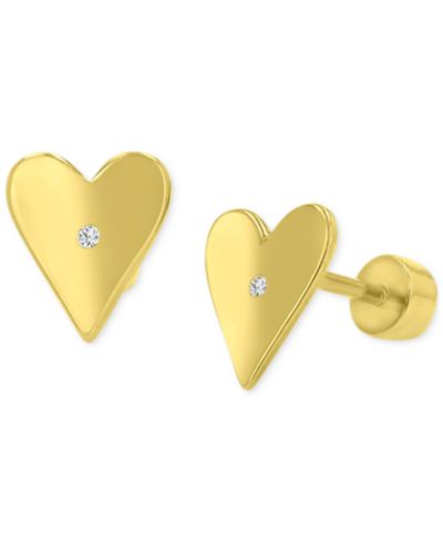 Pavé Heart Stud Earrings in 14k Gold-Plated Sterling Silver