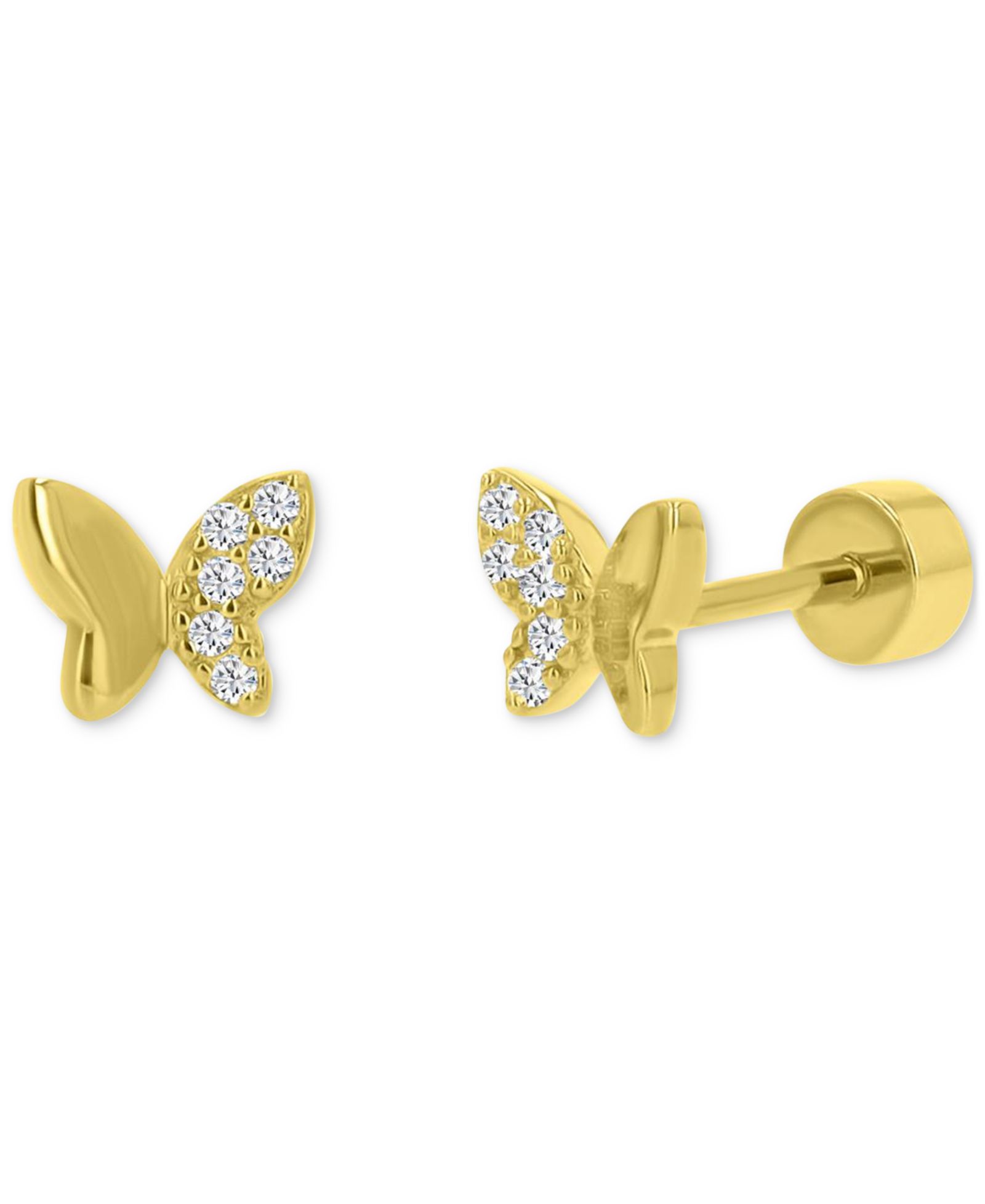 Серьги-гвоздики Cubic Zirconia Butterfly (1/10 ct. t.w.) в 14k Gold-Plated Sterling Silver