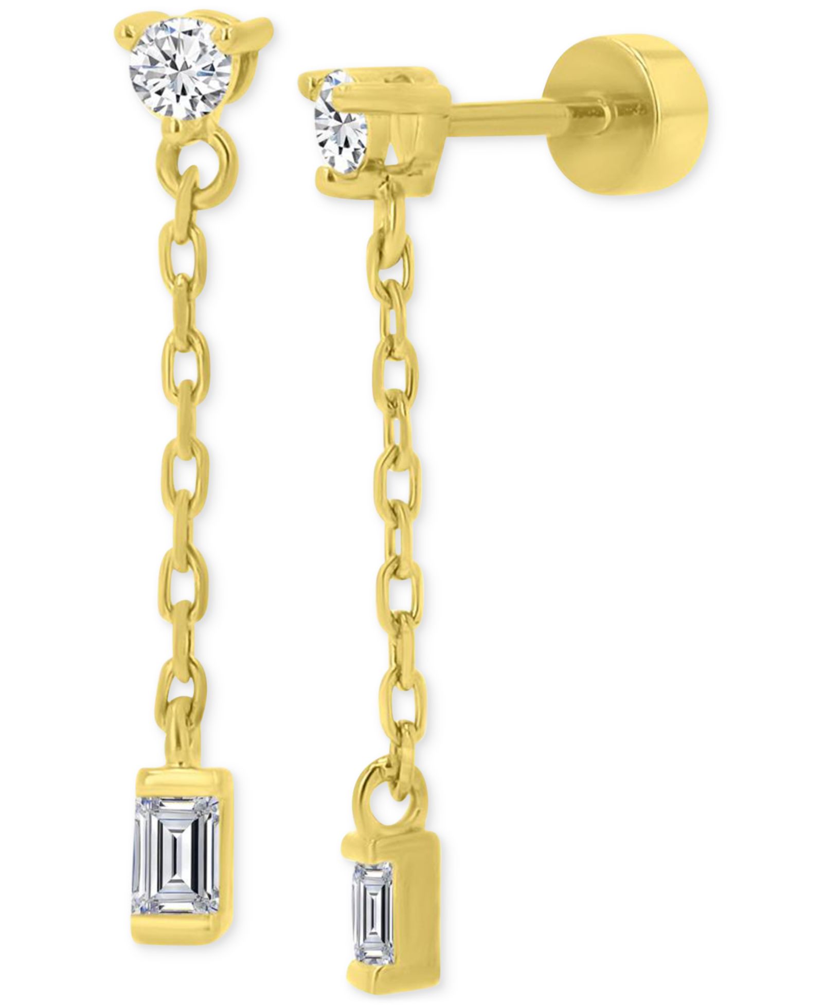 Серьги-подвески Cubic Zirconia Chain Link в позолоченном стерлинговом серебре 14k Gold-Plated
