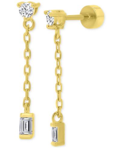 Серьги-подвески Cubic Zirconia Chain Link в позолоченном стерлинговом серебре 14k Gold-Plated