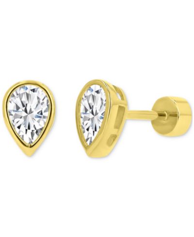 Серьги-гвоздики с цирконием каплевидной формы, 14k Gold-Plated Sterling Silver