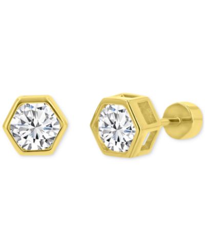 Серьги-гвоздики Cubic Zirconia Hexagon в золотом покрытии 14k Gold-Plated